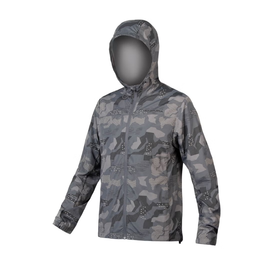 Endura Hummvee Windproof Hooded Shell Jacket, L , Gray Camo