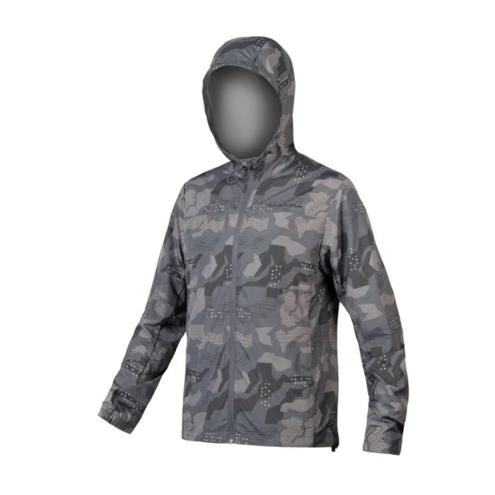 Endura Hummvee Windproof Hooded Shell Jacket, XL , Gray Camo