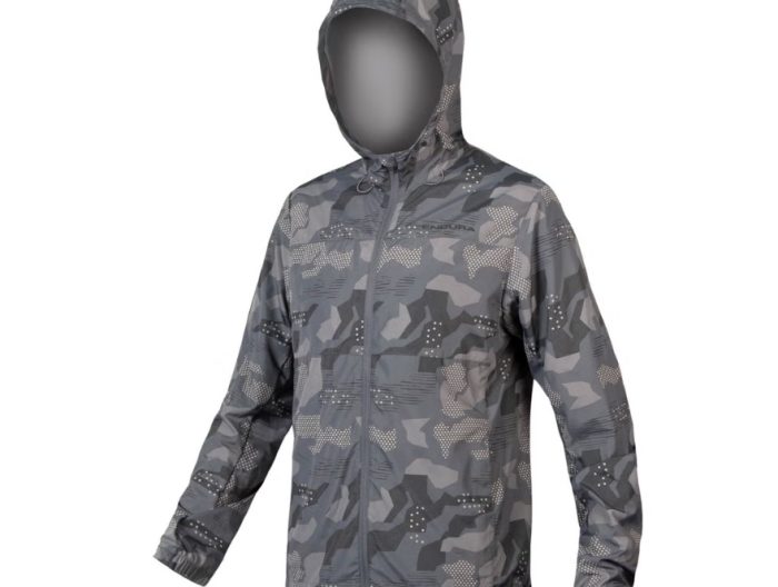 Endura Hummvee Windproof Hooded Shell Jacket, M,Gray Camo