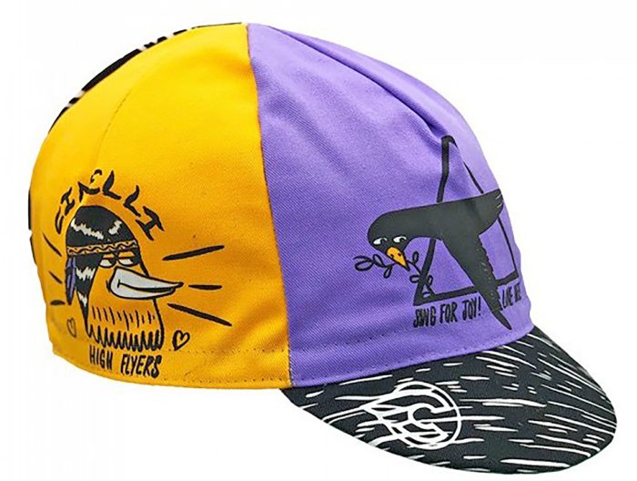 Cinelli Cycling Cap, Stevie Gee Art, High Flyers, Purple/Yellw
