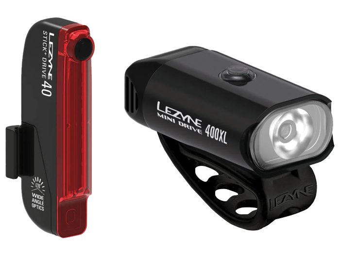 Lezyne Mini Drive 400XL and Stick+ Light Pair, Black/Black