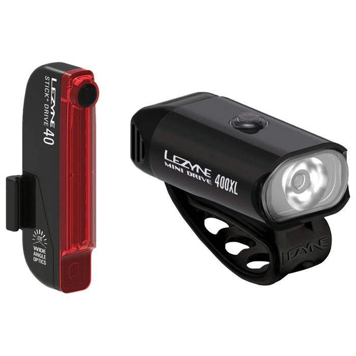 Lezyne Mini Drive 400XL and Stick+ Light Pair, Black/Black
