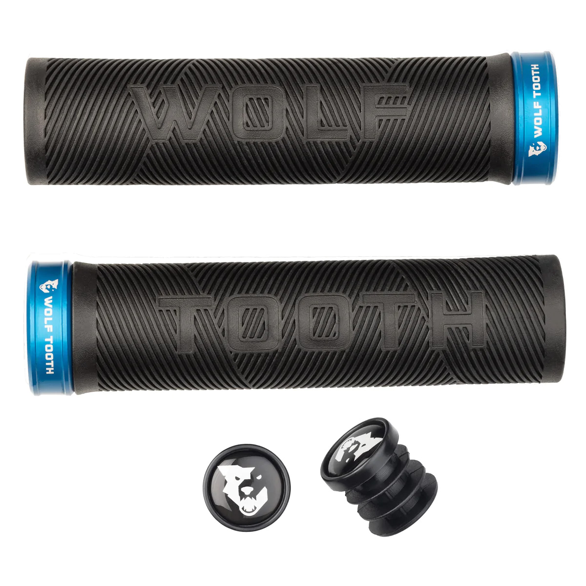 Wolf Tooth Components Echo Lock-On Grip Set, Black/Blue