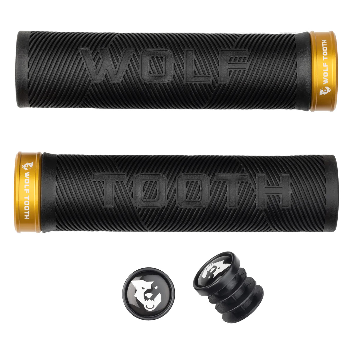 Wolf Tooth Components Echo Lock-On Grip Set, Black/Gold