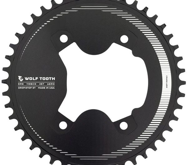 Wolf Tooth Components Aero GRX Chainring, ST, 110BCD (4-Bolt) 46T, Black