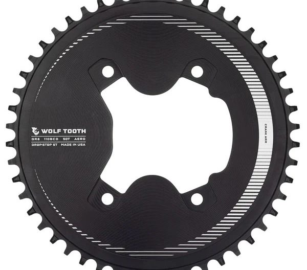 Wolf Tooth Components Aero GRX Chainring, ST, 110BCD (4-Bolt) 50T, Black