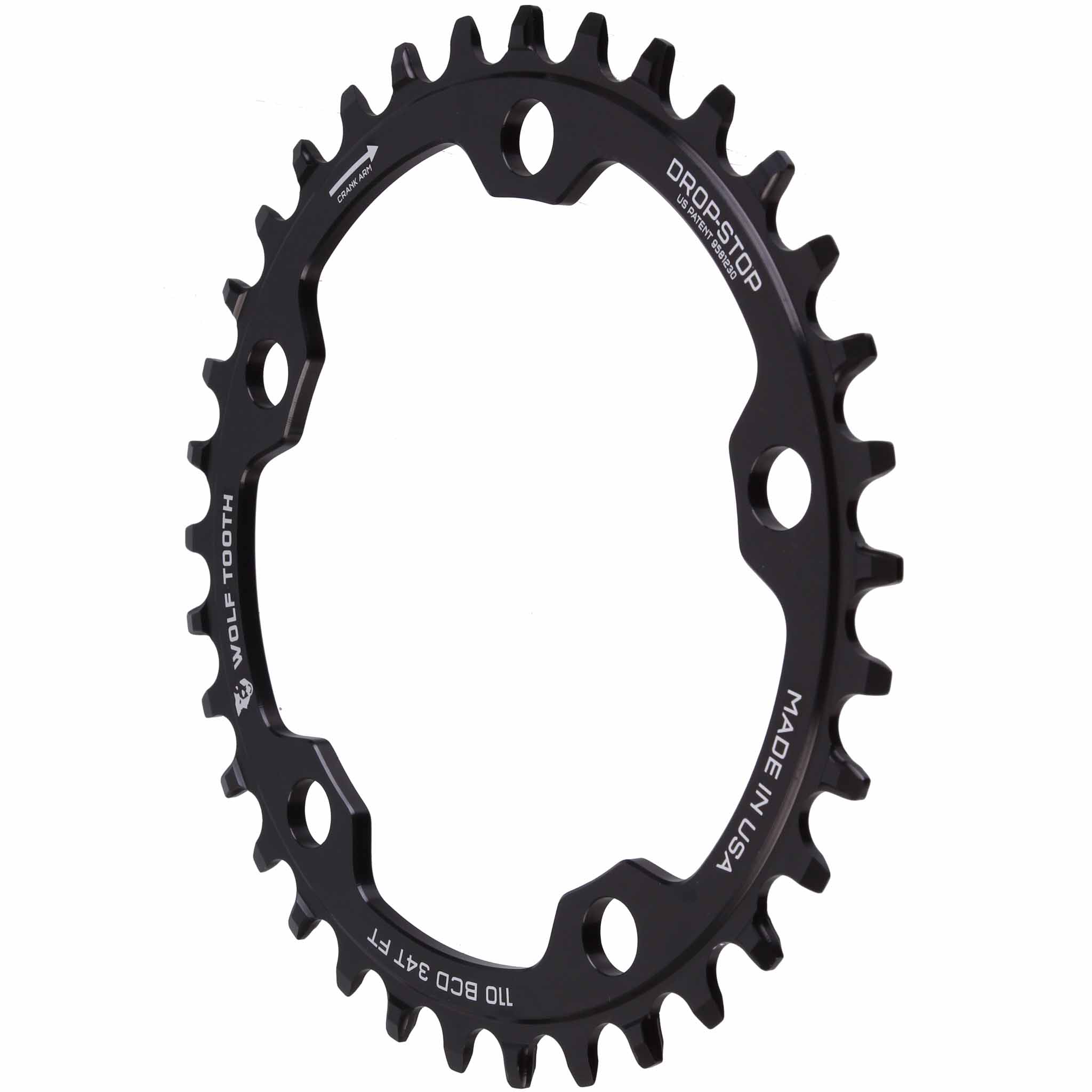 Wolf Tooth Components 5x110BCD CX/Road (Flat Top) Chainring, 34T, Black