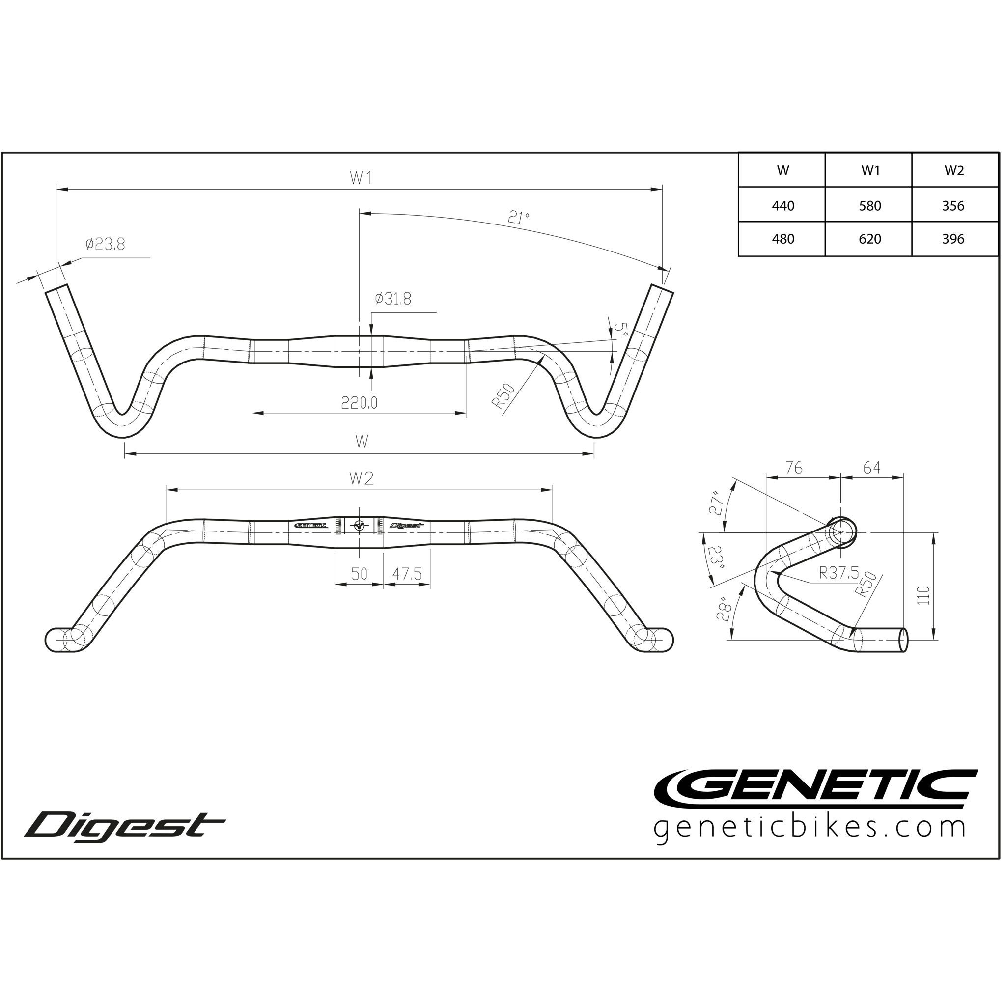 Genetic Digest Flared Bar, (31.8) 48cm - Black - Imagen 3